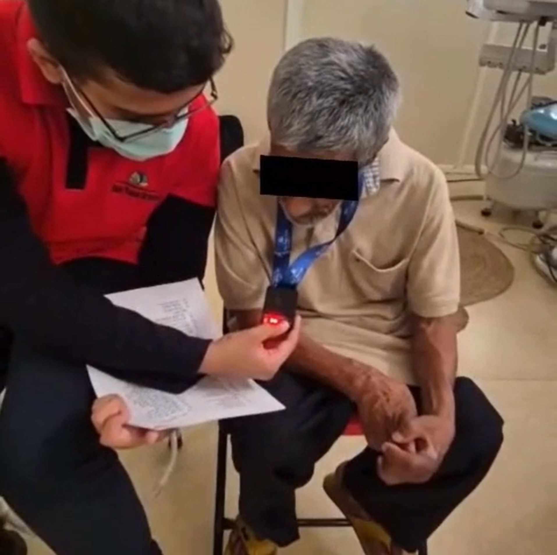Patient using assistive device